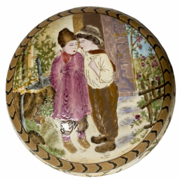 Vintage 7" China Trader Porcelain Powder Jar Trinket Box Lidded Ceramic Round - Picture 2 of 5